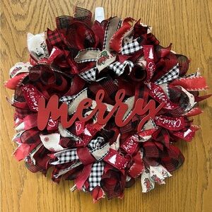 Christmas, Merry, Winter, ribbon and mesh wreath